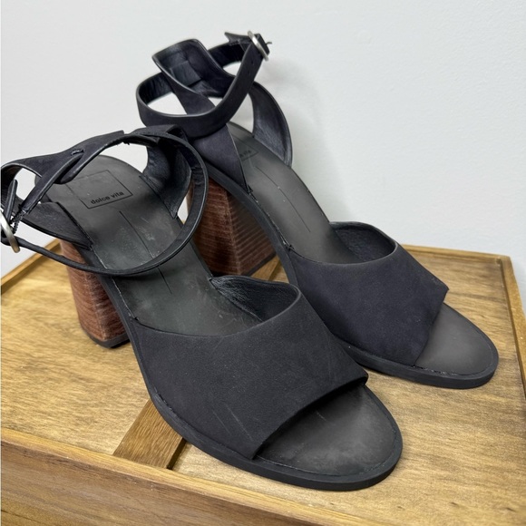 Dolce Vita Aaliyah Block Heel Sandals Leather Black Strap Womens Size 10 EUC - Picture 3 of 10